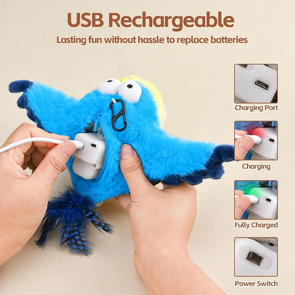 Rechargeable Flapping Bird Cat Toy – Touch-Activated Plush with Catnip