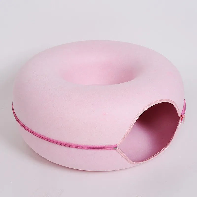 Donut Cat Tunnel Bed – Felt Cat House & Interactive Toy for Kittens