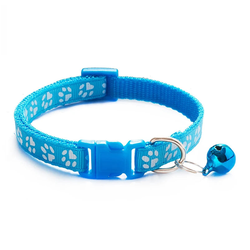 Printed Cat Collar with Bell – Adjustable Multi-Color Pet Necklace for Cats & Small Dogs