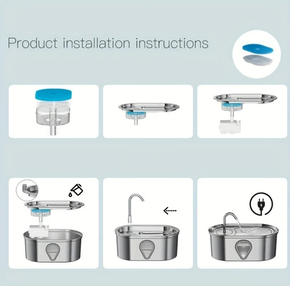 3.5L Stainless Steel Automatic Cat Water Fountain with LED Light