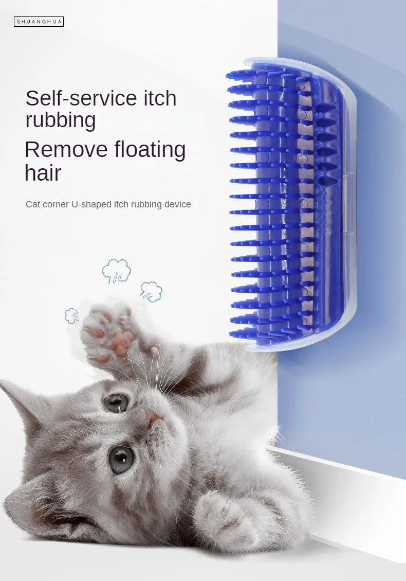 Wall Corner Cat Self-Groomer – Bristle Brush Scratcher with Massaging Arch