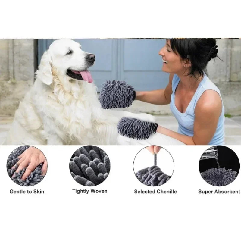 Double-Sided Pet Grooming Glove – Quick-Dry Microfiber Paw Towel Mitt for Dogs