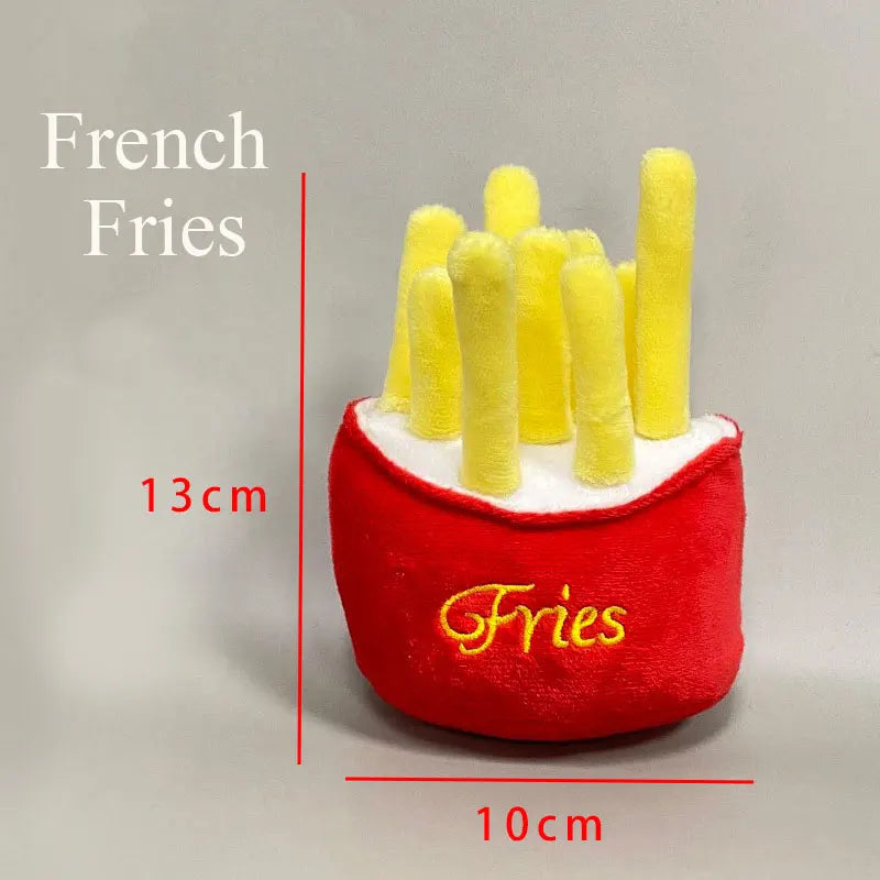 Plush Squeaky Dog Toys – Food-Shaped Chew Toys (Ice Cream, Fries, Hamburger)