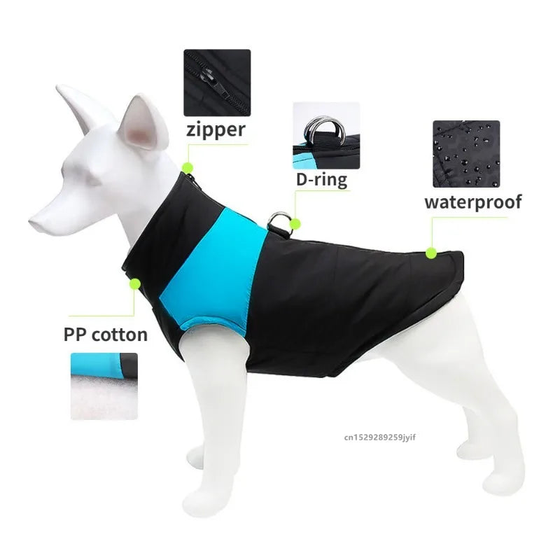 Waterproof Winter Dog Jacket – Warm Padded Vest with Zipper for Small to Large Dogs