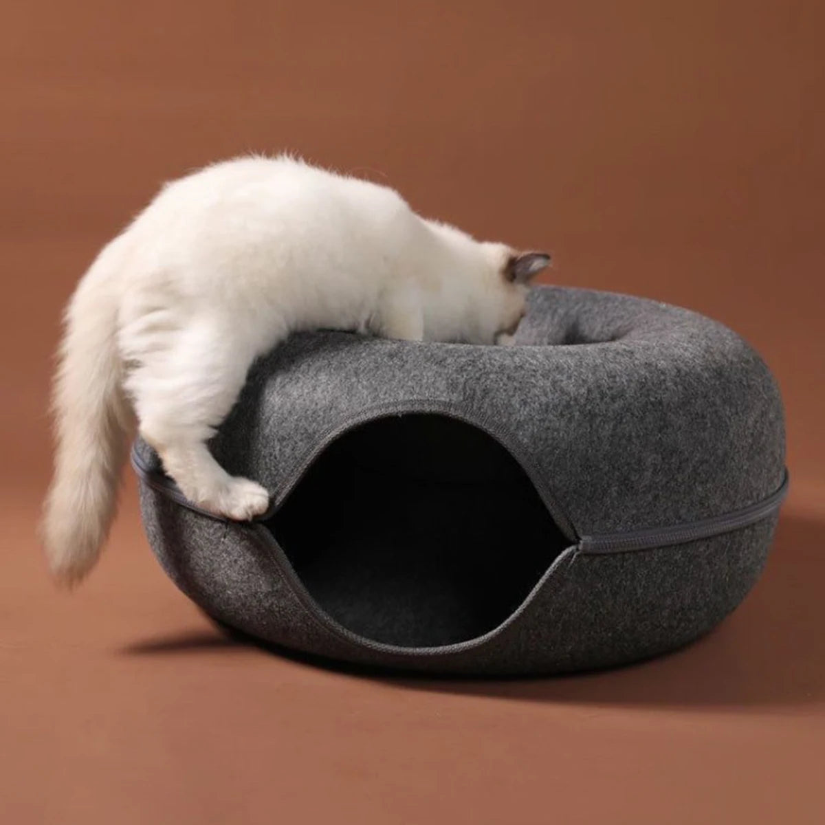 Felt Donut Cat Bed with Breather Hole & Hideaway Tunnel