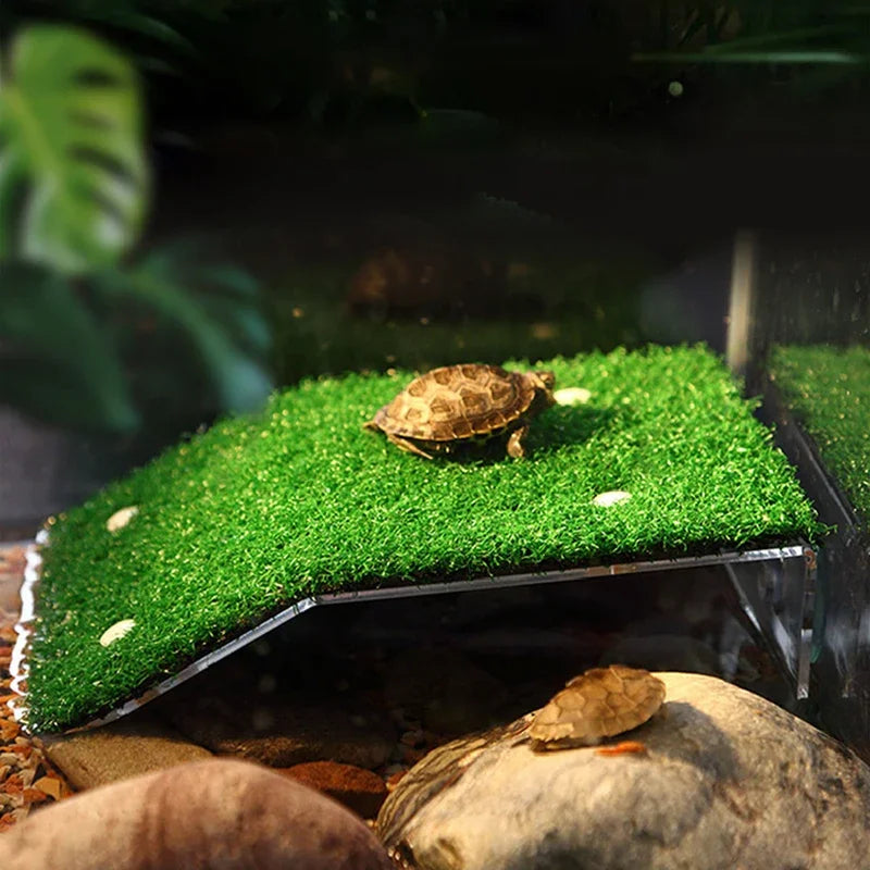 S/M/L Turtle Platform Float with Grass Ramp – Reptile Resting Terrace, Moss Island & Aquarium Habitat Decor