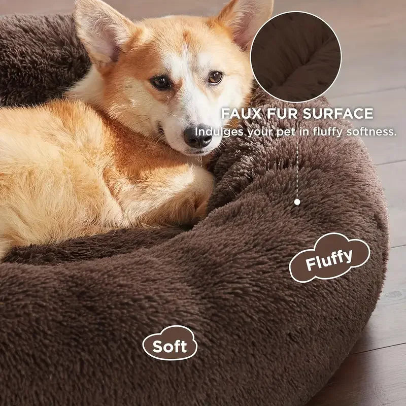 Round Plush Dog & Cat Bed – Warm Washable Pet Sofa for Winter