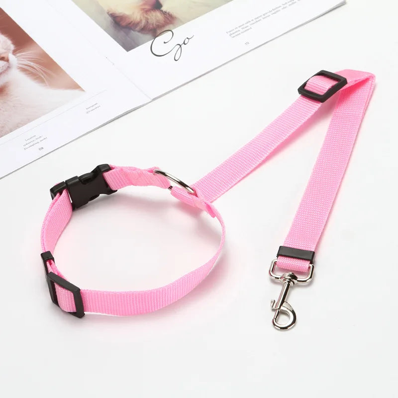 2-in-1 Adjustable Pet Car Seat Belt & Nylon Leash – Solid Color