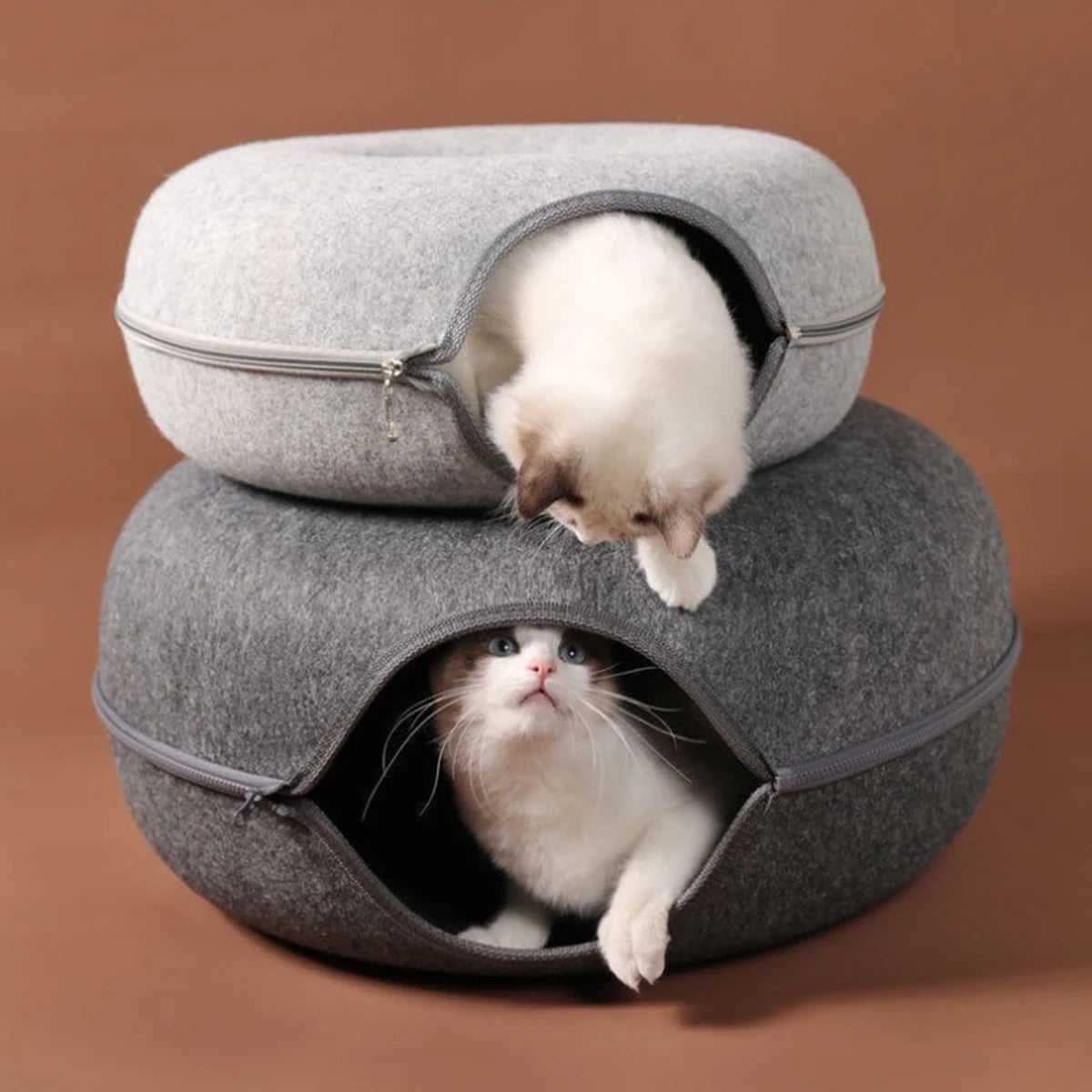 Felt Donut Cat Bed with Breather Hole & Hideaway Tunnel