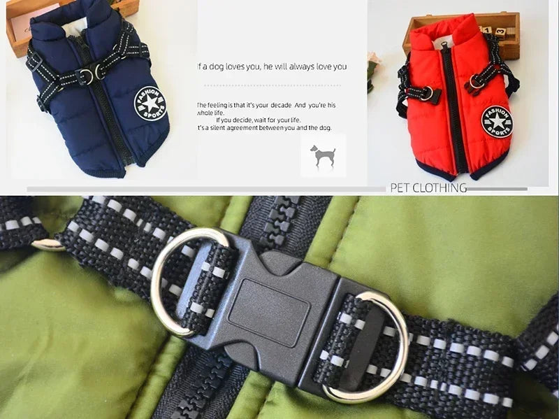 Winter Dog Jacket with Built-in Harness – Waterproof Warm Coat for Small & Large Dogs