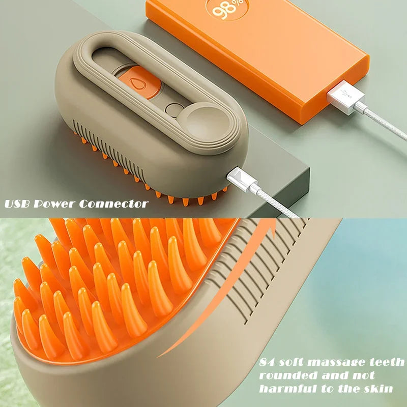 3-in-1 Electric Pet Steam Brush – Spray, Massage & Hair Removal Grooming Comb