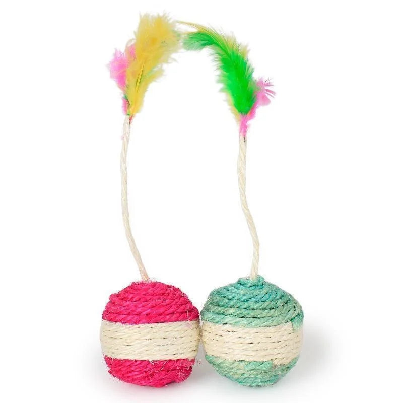Sisal Scratching Ball Cat Toy – Interactive Feather Toy for Kittens