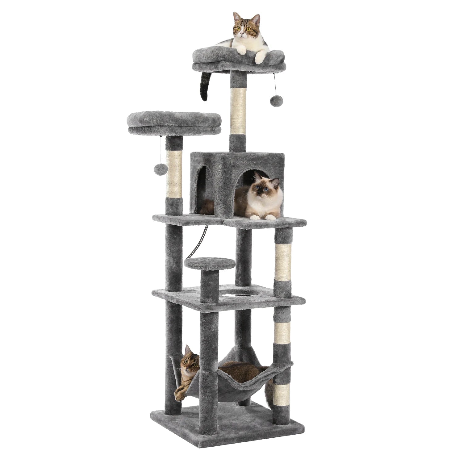 Large Indoor Cat Tree with XL Hammock & Scratching Posts