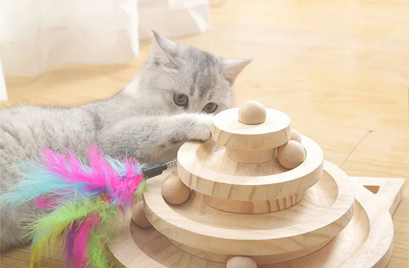 Wooden 2/3-Level Cat Toy Tower with Balls