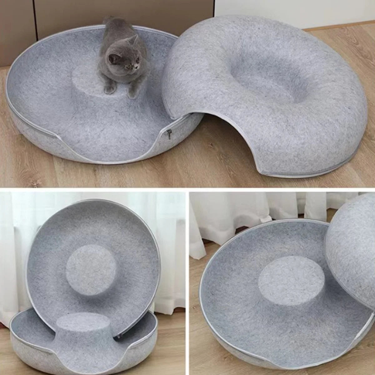 Felt Donut Cat Bed with Breather Hole & Hideaway Tunnel