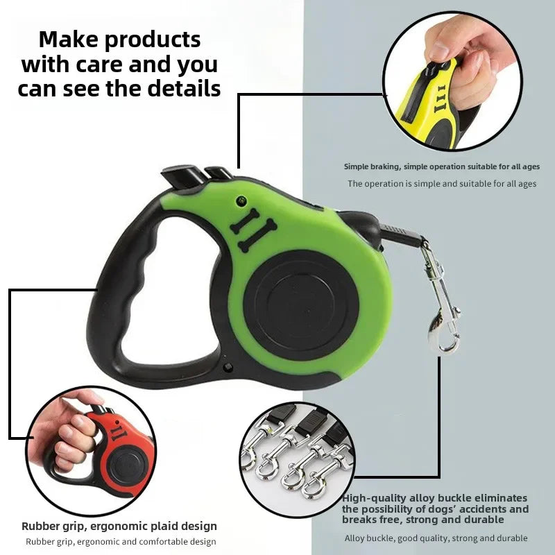Retractable Dog Leash – 3M/5M Durable Nylon Lead for Small to Large Pet