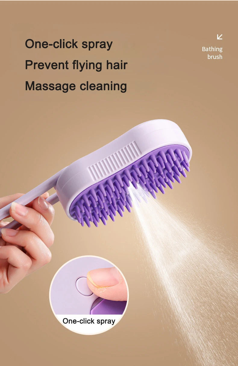 3-in-1 Electric Pet Steam Brush – Spray, Massage & Hair Removal Grooming Comb