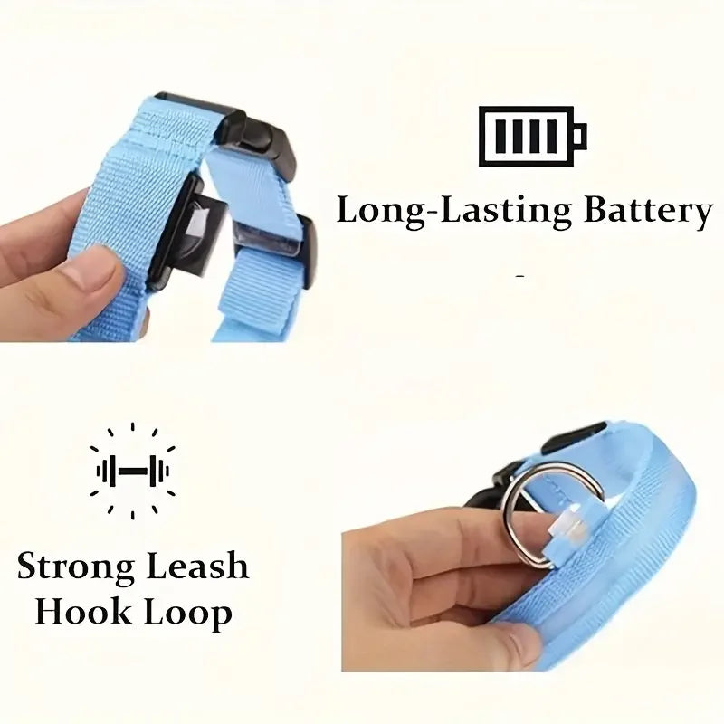 LED Glow-in-the-Dark Dog Collar & Leash – Night Safety Nylon Set
