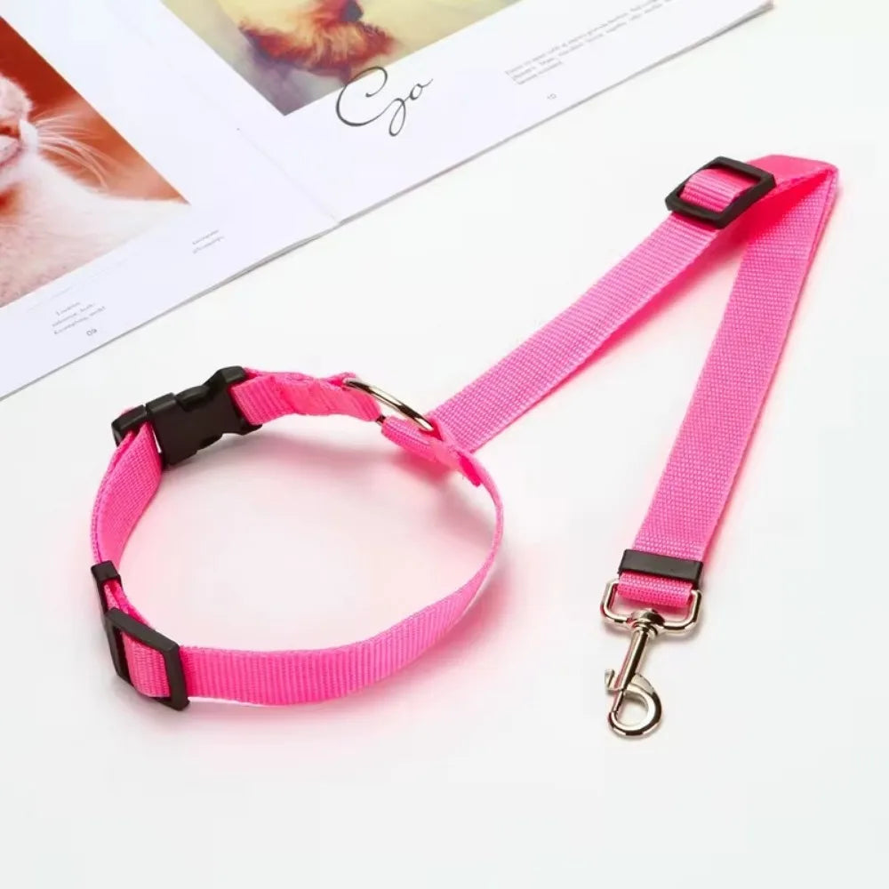 2-in-1 Adjustable Pet Car Seat Belt & Nylon Leash – Solid Color