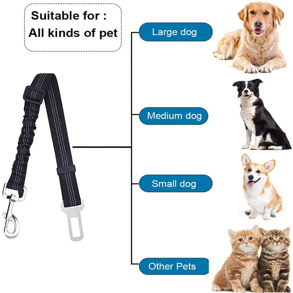 Adjustable Reflective Dog Car Seat Belt – Cushioned Elastic Travel Harness