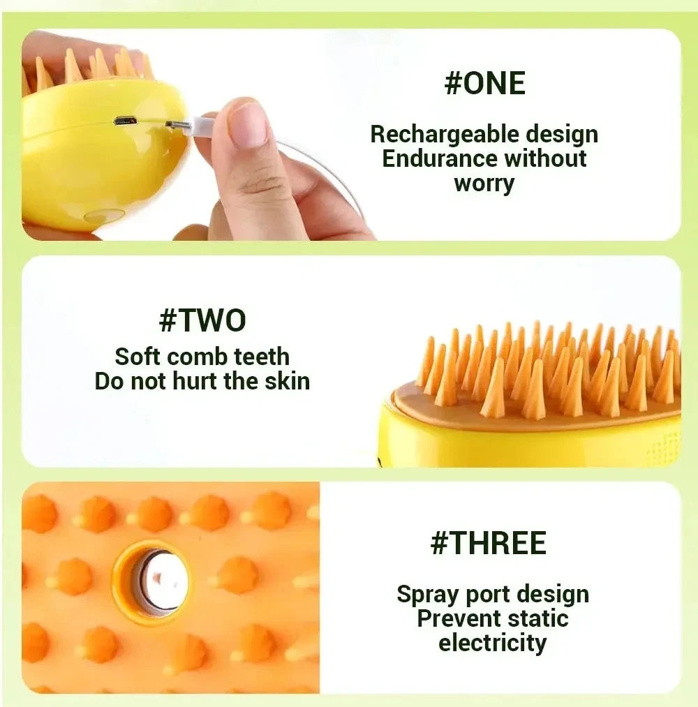 3-in-1 Electric Pet Steam Brush – Spray, Massage & Hair Removal Grooming Comb