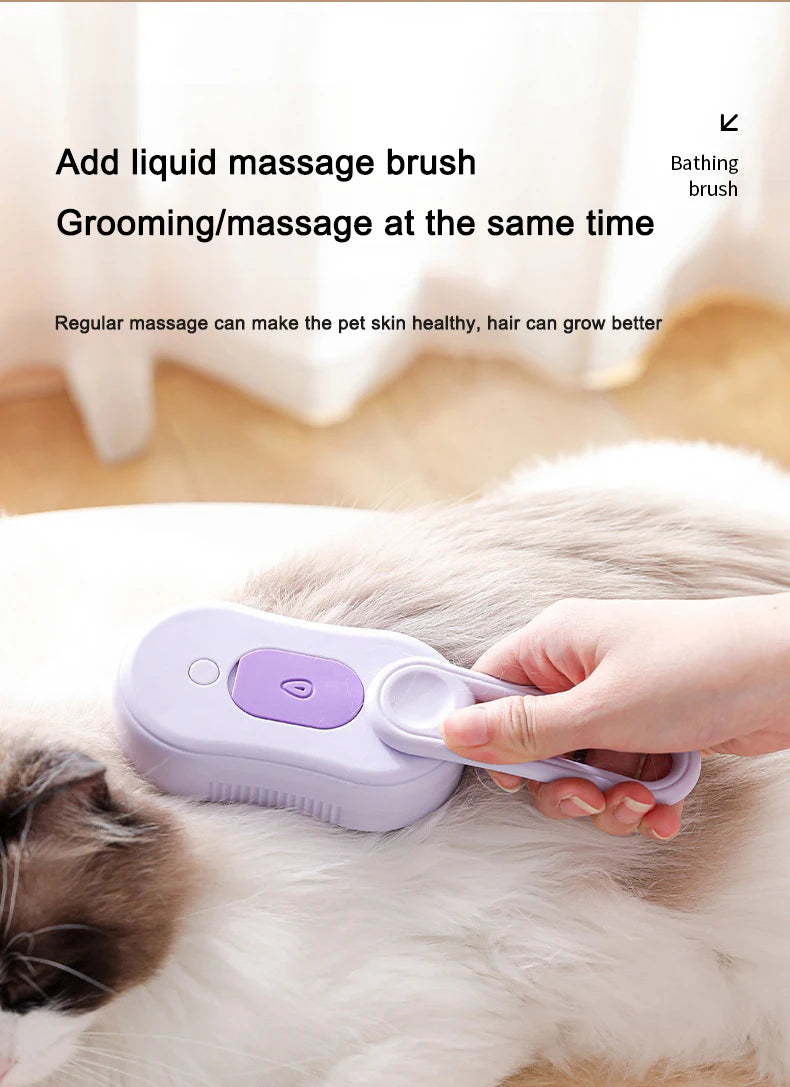 3-in-1 Electric Pet Steam Brush – Spray, Massage & Hair Removal Grooming Comb