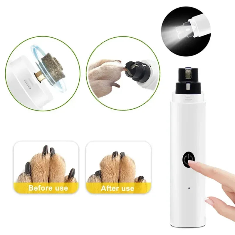 Electric Pet Nail Grinder – USB Rechargeable Dog & Cat Nail Clippers with LED Light