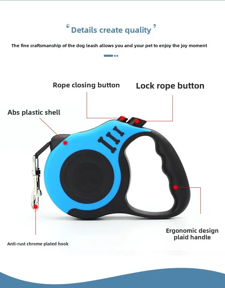 Retractable Dog Leash – 3M/5M Durable Nylon Lead for Small to Large Pet