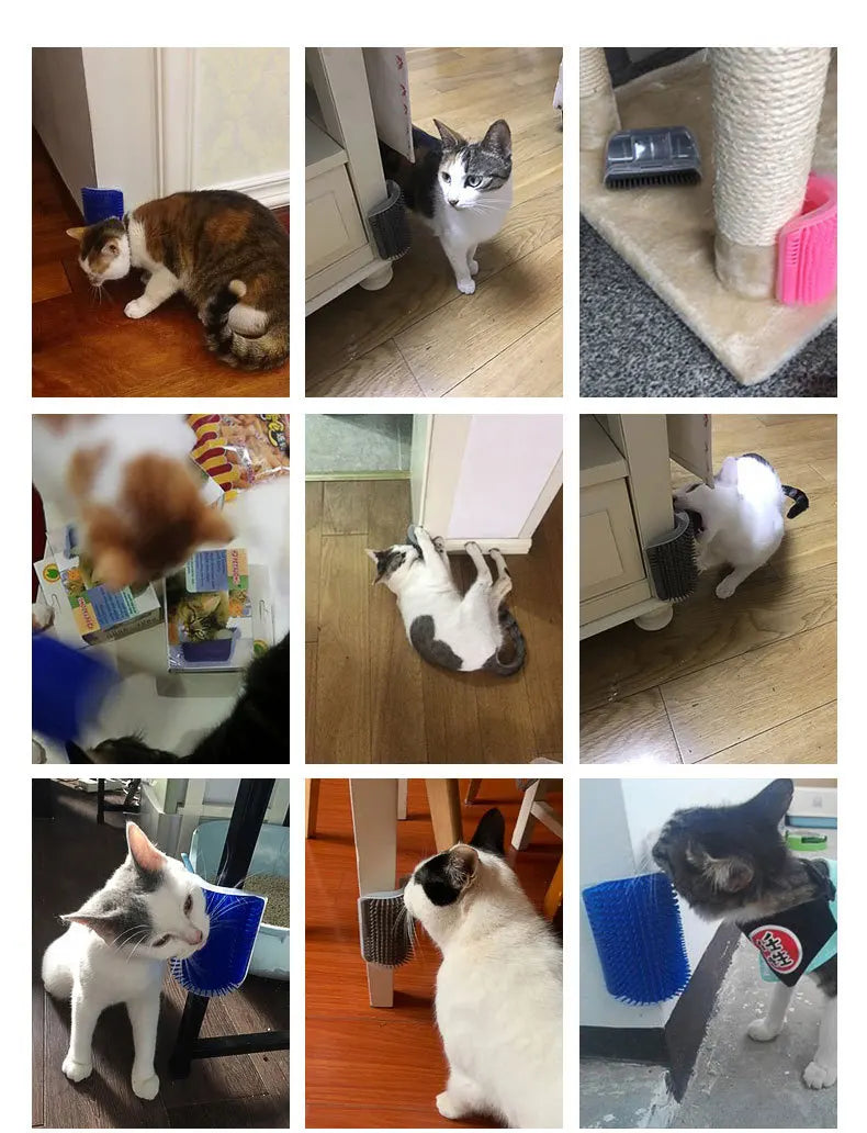 Wall Corner Cat Self-Groomer – Bristle Brush Scratcher with Massaging Arch