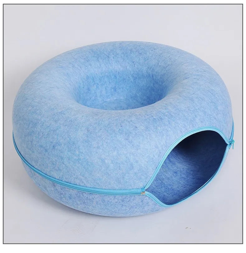 Donut Cat Tunnel Bed – Felt Cat House & Interactive Toy for Kittens