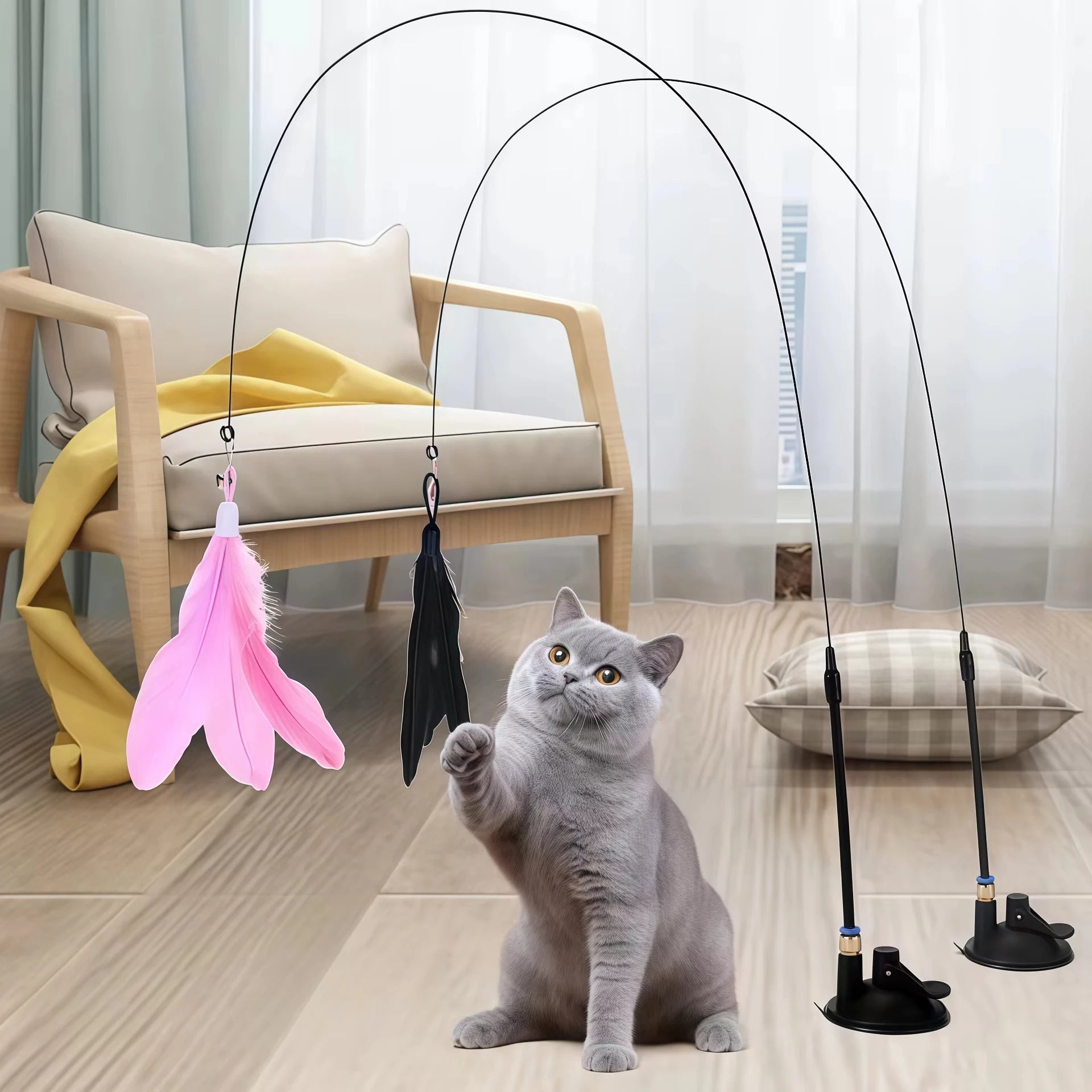 Rainbow Cat Teaser Wand – Interactive Toy with Colorful Strips for Playful Cats