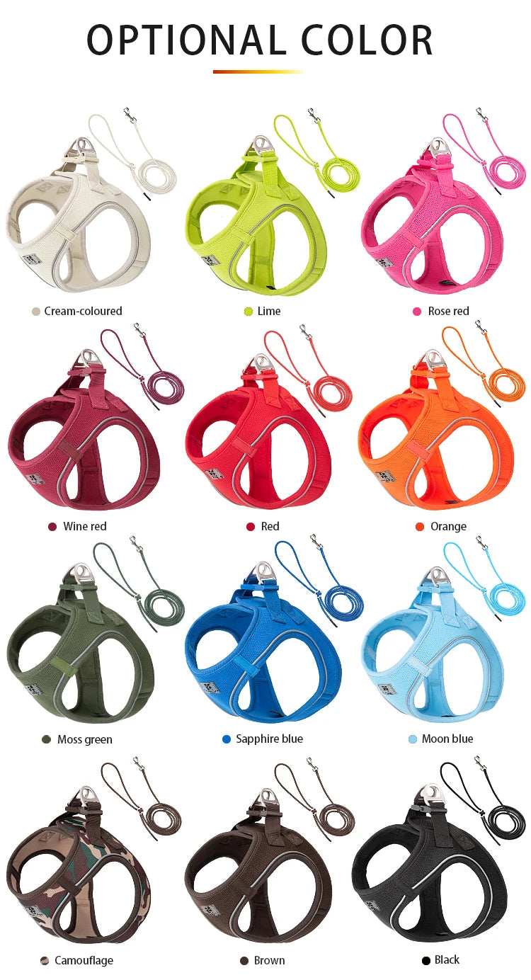 Reflective Dog Harness & Leash Set – Adjustable Pet Vest for Small & Medium Dogs