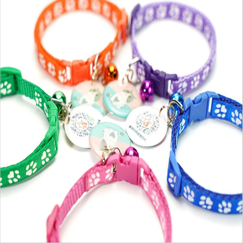 Printed Cat Collar with Bell – Adjustable Multi-Color Pet Necklace for Cats & Small Dogs