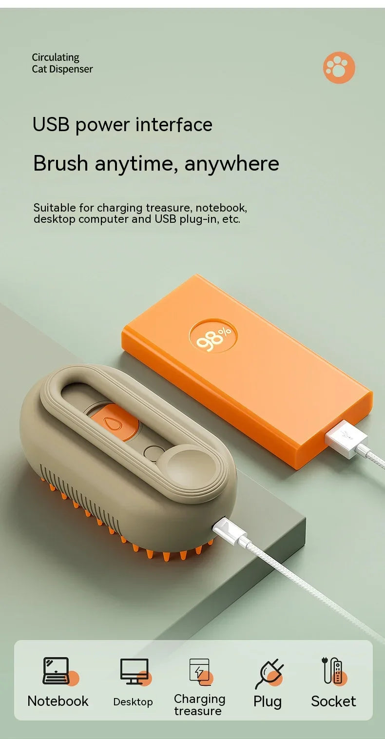 3-in-1 Electric Pet Steam Brush – Spray, Massage & Hair Removal Grooming Comb