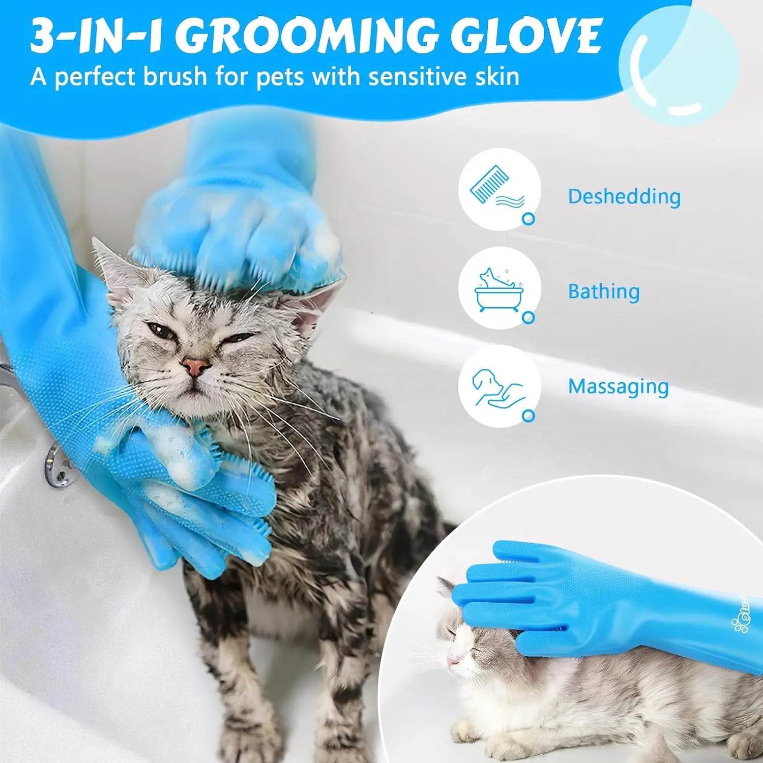 Silicone Pet Grooming Glove – Bath & Hair Removal Glove for Dogs & Cats