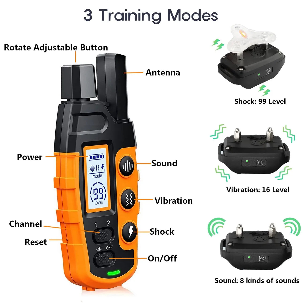 3300Ft Dog Training Collar – Waterproof Rechargeable Remote E-Collar