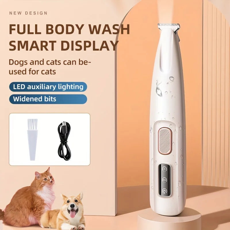 USB Dog Paw Trimmer – LED Light, Waterproof & Low-Noise Electric Pet Groomer