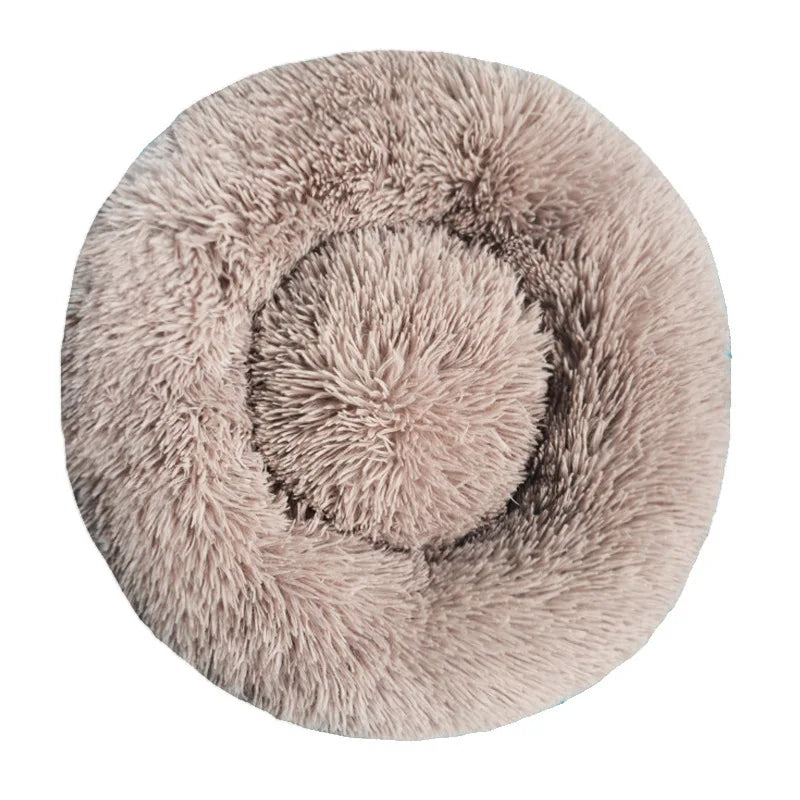 Round Plush Dog & Cat Bed – Warm Washable Pet Sofa for Winter