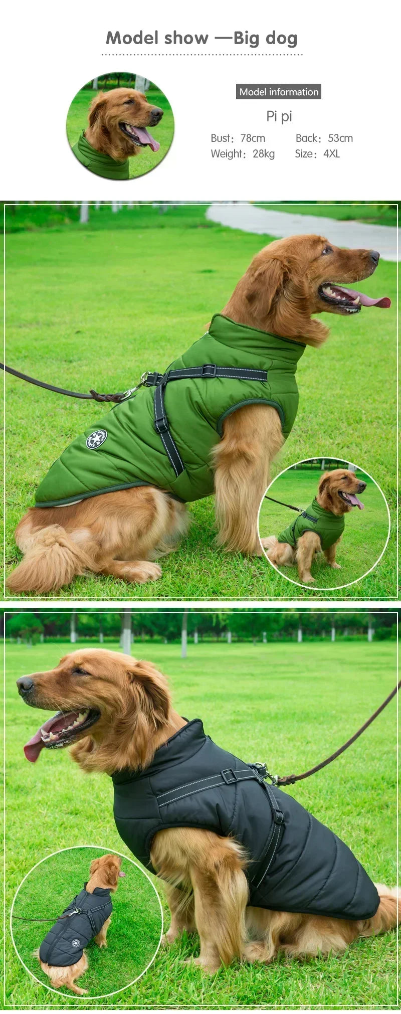 Winter Dog Jacket with Built-in Harness – Waterproof Warm Coat for Small & Large Dogs