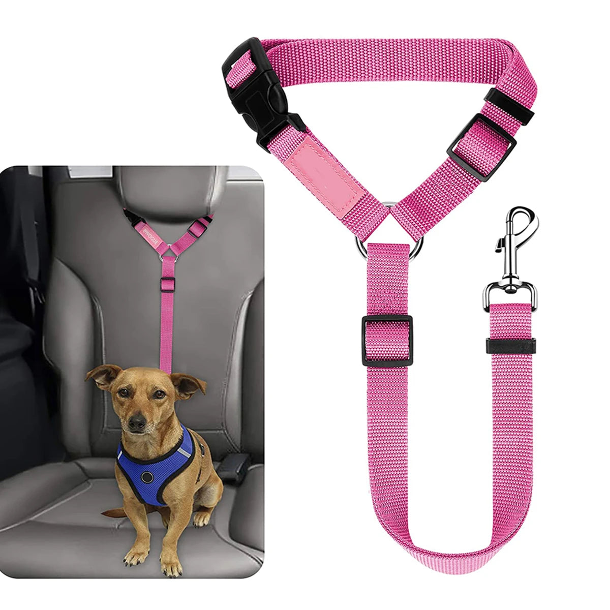 Adjustable Pet Car Seat Belt – Dog & Cat Safety Restraint for Headrest