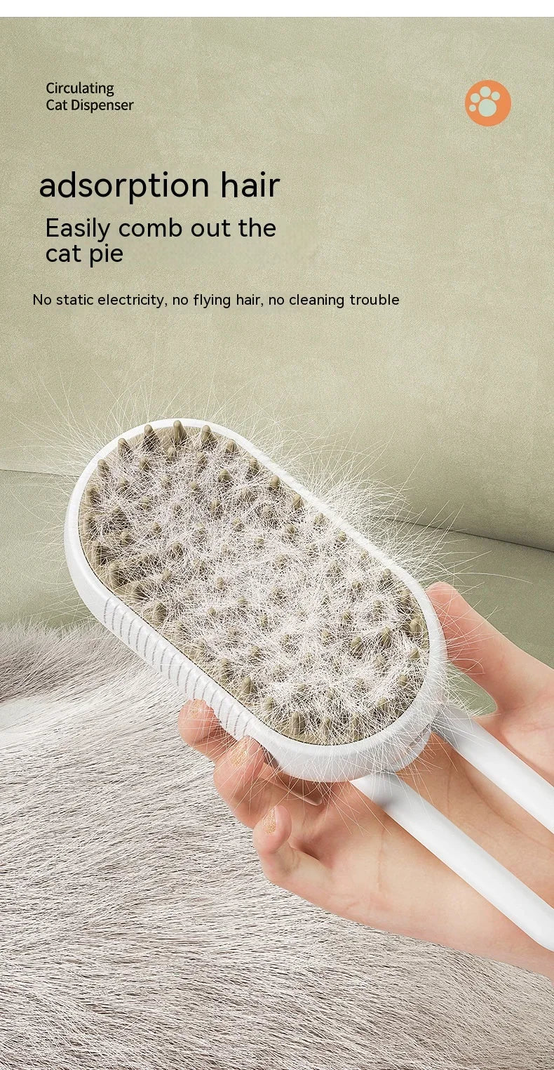 3-in-1 Electric Pet Steam Brush – Spray, Massage & Hair Removal Grooming Comb
