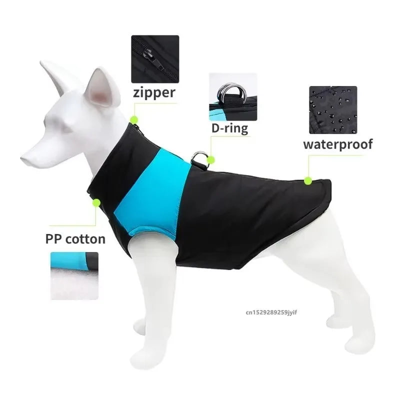 Waterproof Winter Dog Jacket – Warm Padded Vest with Zipper for Small to Large Dogs