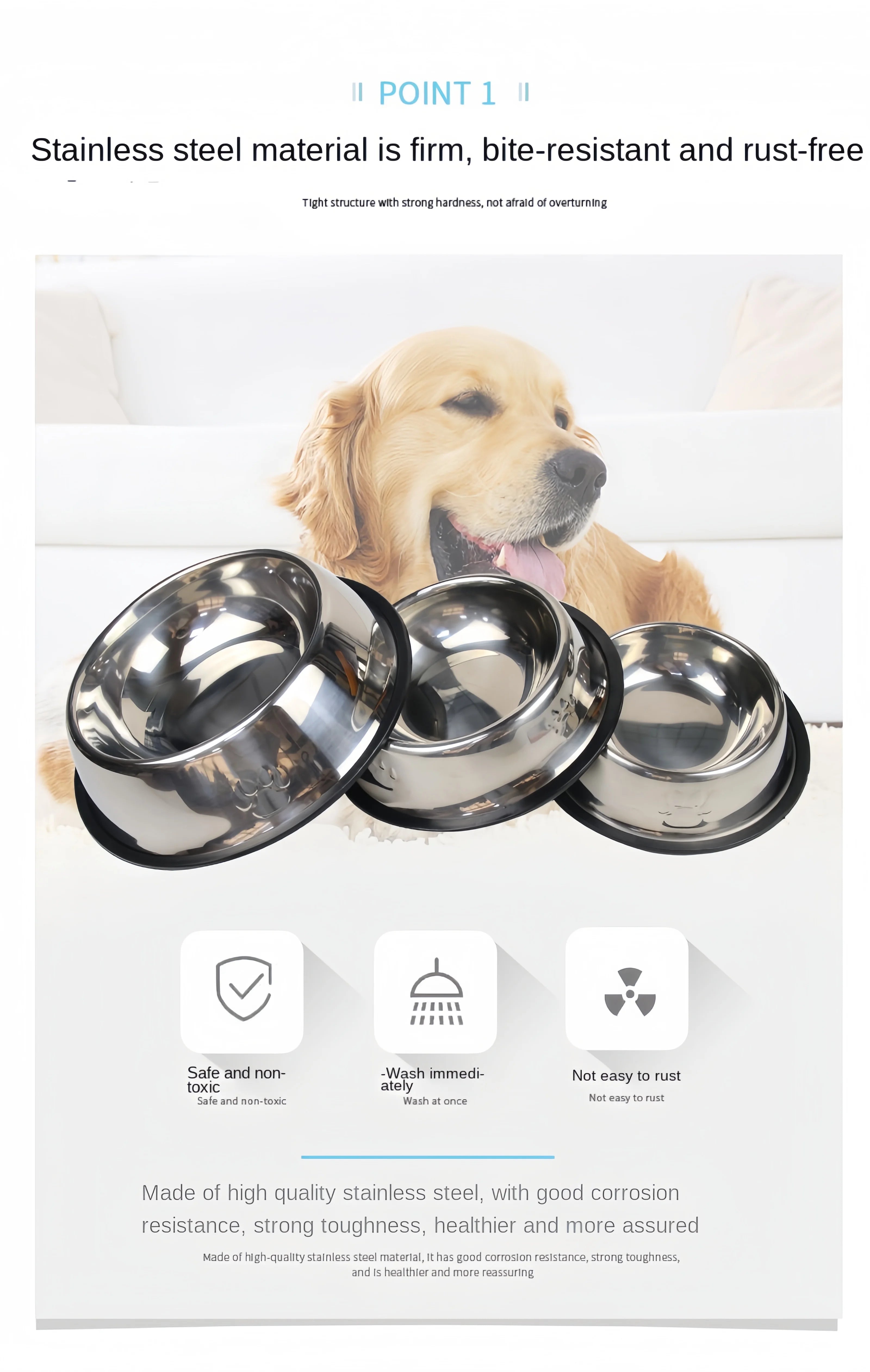 Stainless Steel Pet Feeding Bowl – Durable Food & Water Dish (6 Sizes)