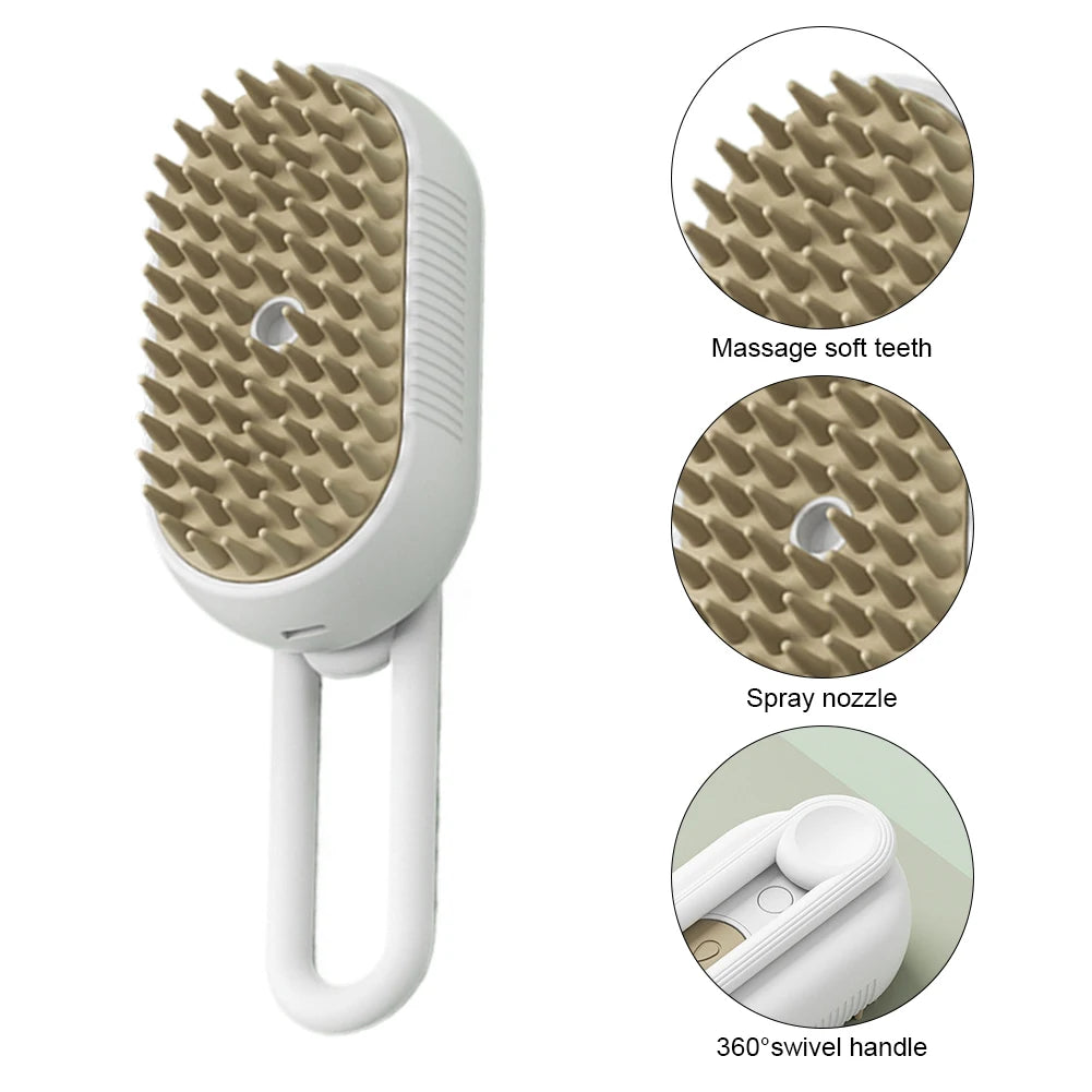 3-in-1 Electric Pet Steam Brush – Spray, Massage & Hair Removal Grooming Comb