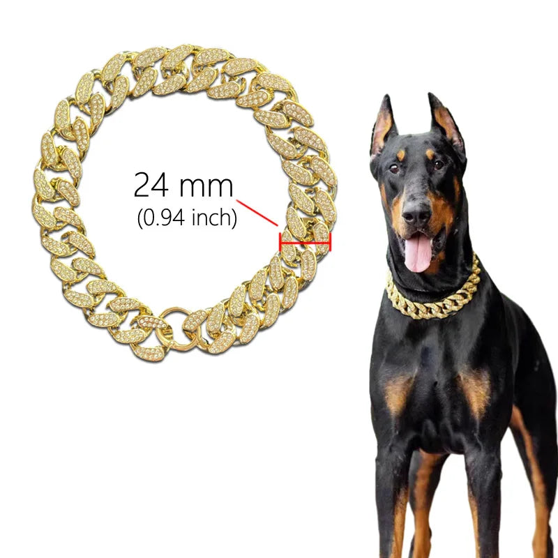 Diamond Inlay Dog Collar – Sparkling ABS Chain Necklace for Small to Large Pets