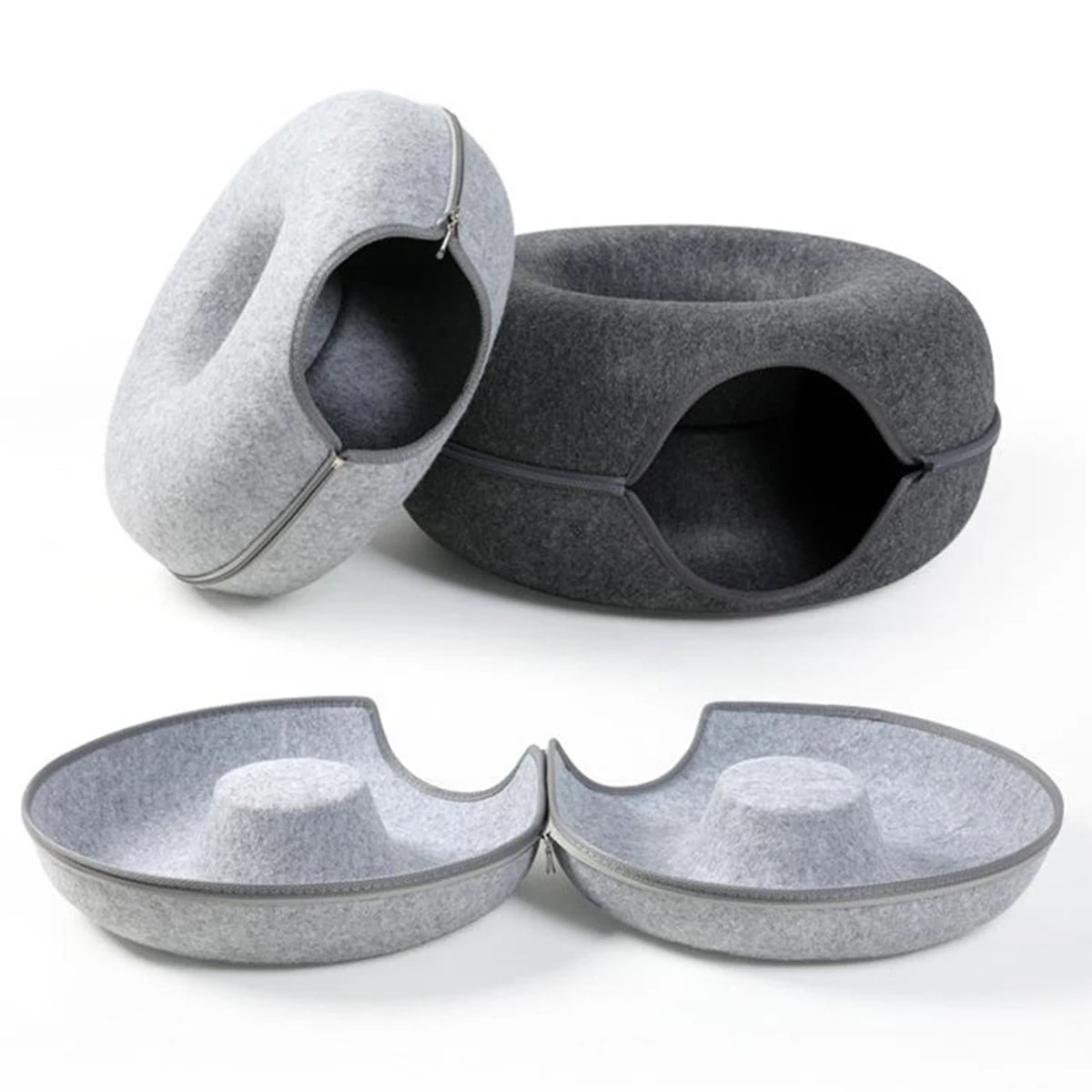 Felt Donut Cat Bed with Breather Hole & Hideaway Tunnel