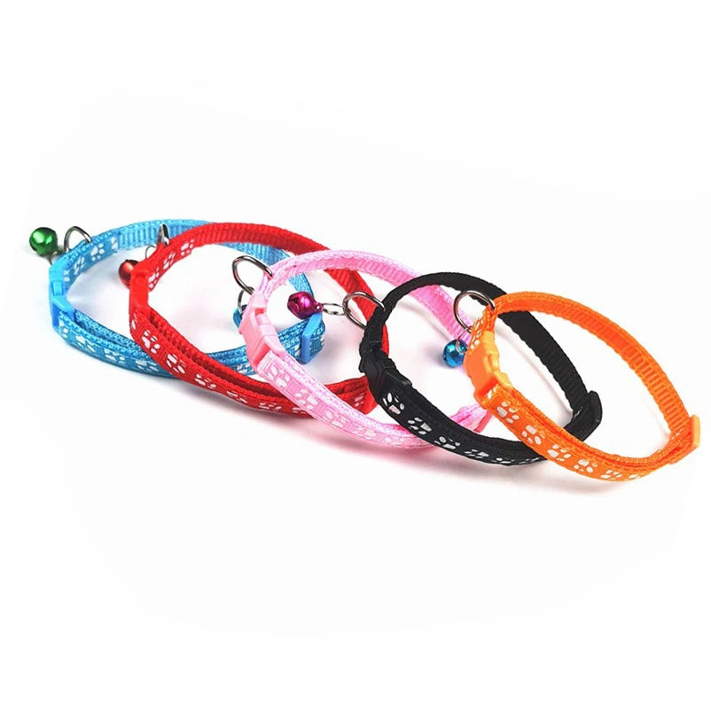 Printed Cat Collar with Bell – Adjustable Multi-Color Pet Necklace for Cats & Small Dogs