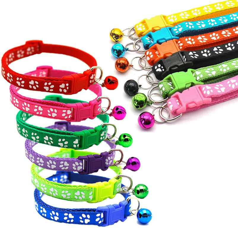 Printed Cat Collar with Bell – Adjustable Multi-Color Pet Necklace for Cats & Small Dogs
