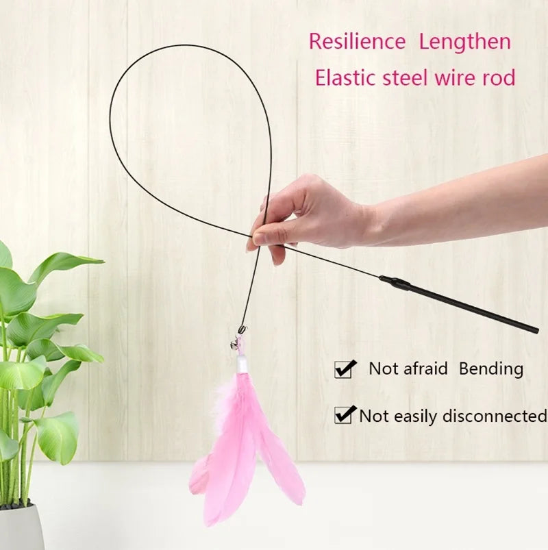 Cat Teaser Wand with Suction Cup – Feather Toy with Bell & Replaceable Head