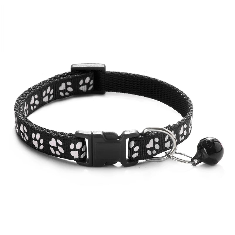 Printed Cat Collar with Bell – Adjustable Multi-Color Pet Necklace for Cats & Small Dogs